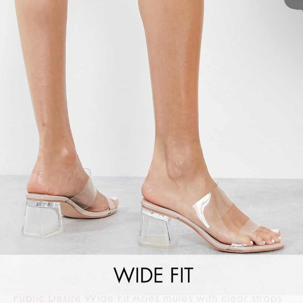 *NWOT* ASOS Public Desire Wide Fit Aries Mules Clear Straps
